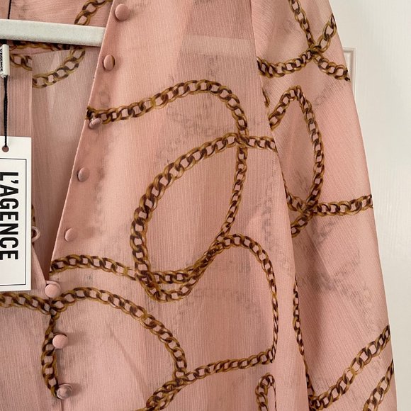 L'Agence Pink Gold Chain Print Sheer Blouse Size XS Extra Small New - Picture 4 of 7